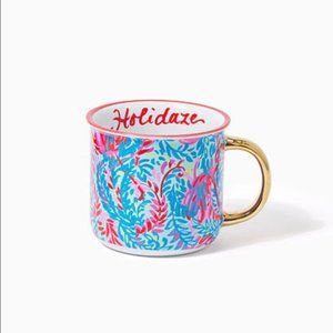 FINAL PRICE: NWT 2 Lilly Pulitzer Mug Set, Gold Handle - "Holidaze" - HOME